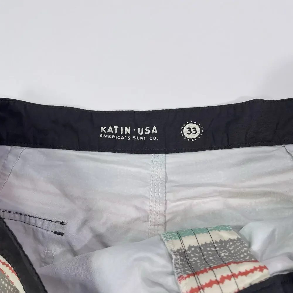 Katin Board Shorts Men’s 33 Swim Trunks Surf Striped Drawstring 8”